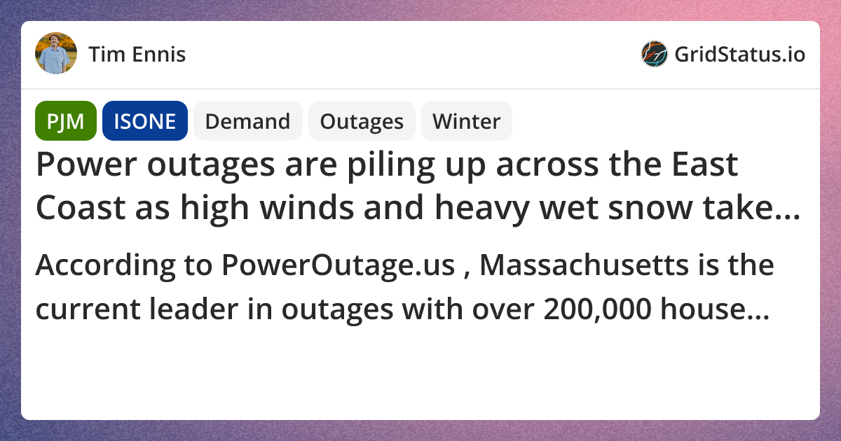 Power outages are piling up across the East Coast as high winds and ...