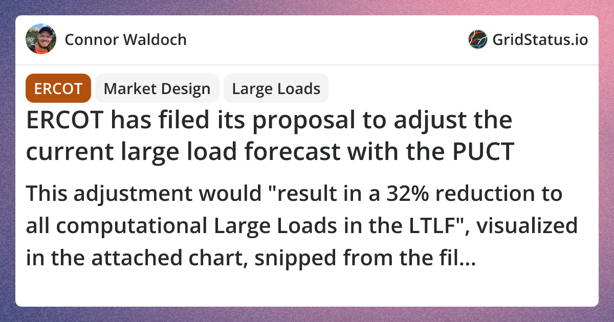ERCOT has filed its proposal to adjust the current large load forecast ...