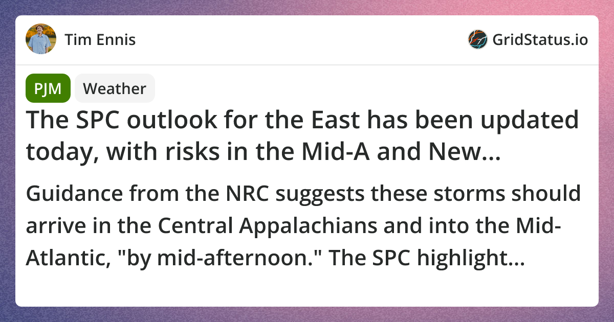 The SPC outlook for the East has been updated today, with risks in the ...